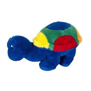 The Plush Factory 12” Blue Colorful Turtle Shell Vintage Stuffed Animal Plush